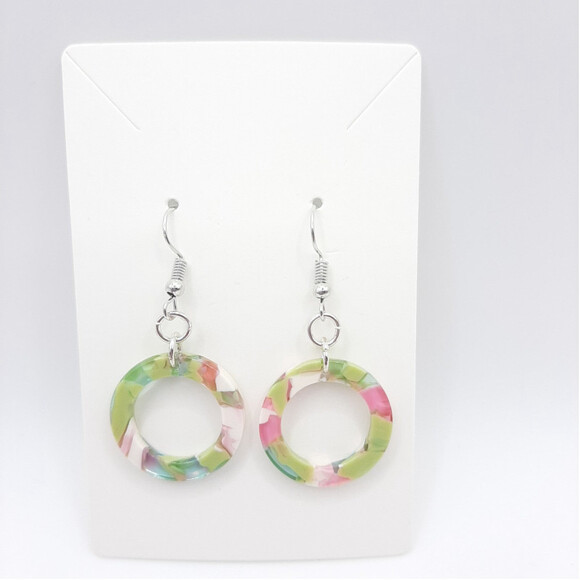 Pastel Tortoiseshell Acrylic Circles Stainless French Hook Dangle Earrings - Picture 1 of 2